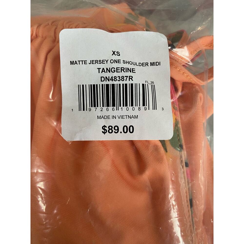 Steve Madden One Shoulder Midi Dress Orange Floral Ruched Size S NWT - Picture 7 of 9